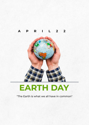 Hands holding a globe with Earth Day text