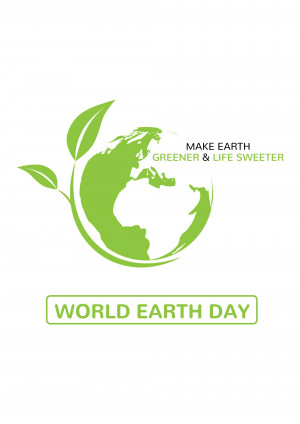 World Earth Day graphic with a green globe and leaves