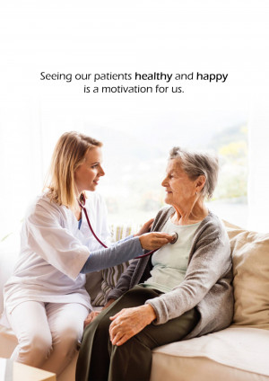 A female doctor is examining an elderly woman with a stethoscope.