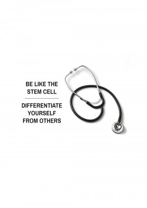 Stethoscope with motivational text about stem cells