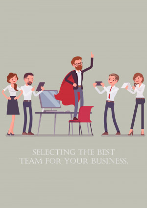 Illustration of a team celebrating success with a leader standing on a desk