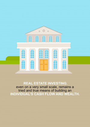 Illustration of a house with text about real estate investing
