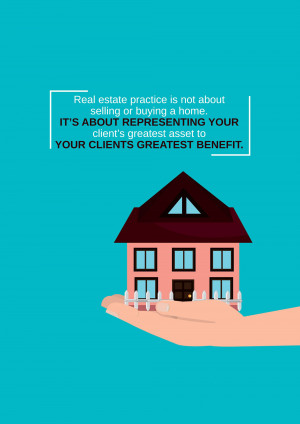 Image depicting a hand holding a house with text emphasizing client representation in real estate.