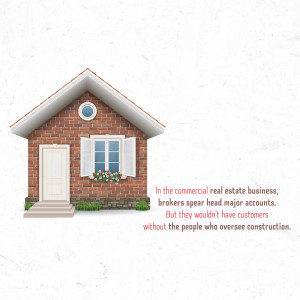Illustration of a brick house with text about the importance of construction in commercial real estate.