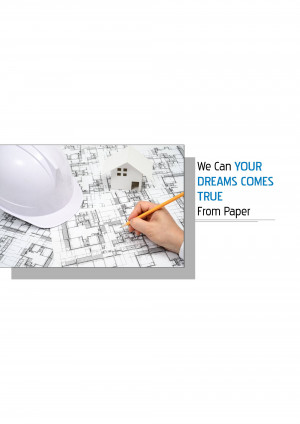 Blueprint with a hard hat, pencil, and house drawing, symbolizing construction and home building.