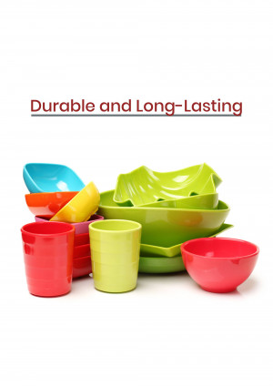 A pile of brightly colored plastic bowls and cups on a white background.