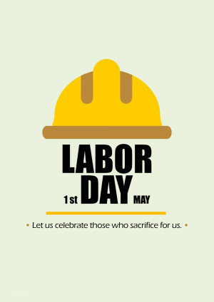 Yellow hard hat with the text 'Labor Day 1st May' and a celebratory message.