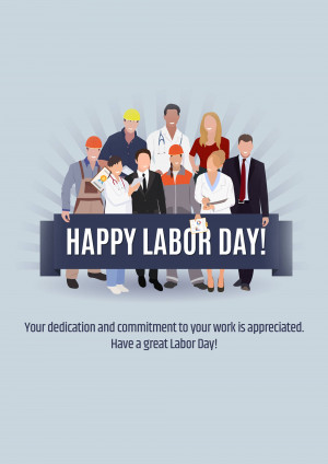 Illustration of diverse workers with a 'Happy Labor Day' banner.