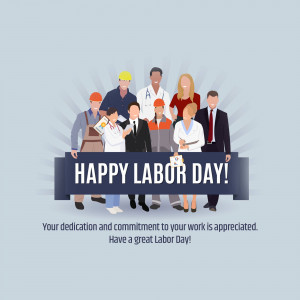 Illustration of diverse workers with a Happy Labor Day banner.