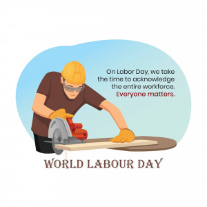 Illustration of a construction worker with text 'World Labour Day' and a Labor Day message.
