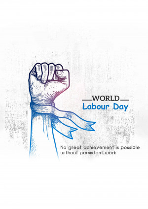 Illustration of a clenched fist with a ribbon and text 'World Labour Day'