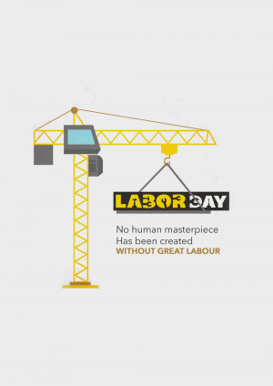 Illustration of a yellow crane with 'Labor Day' text on a banner.