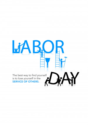 Labor Day graphic with people building a ladder and text.