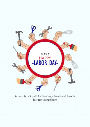 Illustration of hands holding various tools arranged in a circle with a Labor Day message.