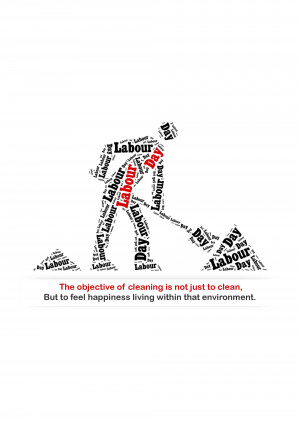 Image depicting a silhouette of a person sweeping with the words 'Labour Day' forming the shape.