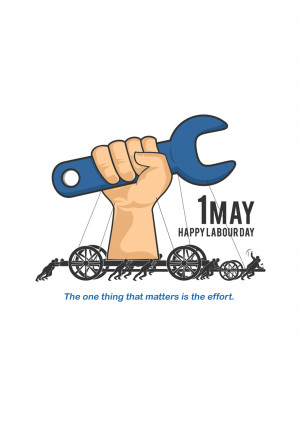 Illustration of a hand holding a wrench with a train representing workers for Labour Day