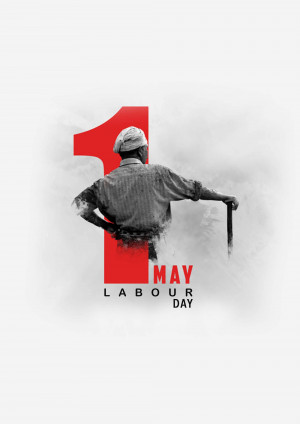 Image depicting a worker looking towards a large number '1' with 'May Labour Day' text.