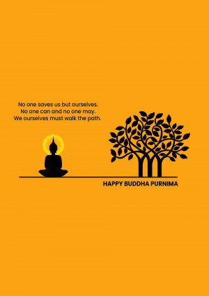 Buddha meditating under a tree with a quote about self-reliance