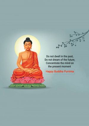 Illustration of Buddha in meditation with a quote for Buddha Purnima