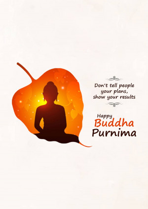 Silhouette of Buddha meditating within a Bodhi leaf with inspirational quote.
