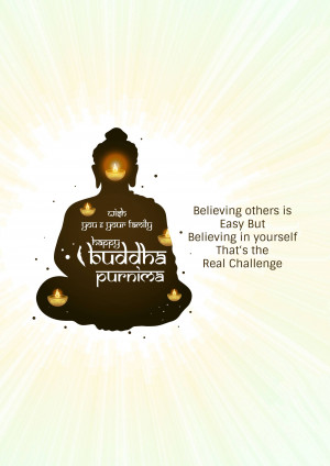 Silhouette of Buddha with text wishing Happy Buddha Purnima