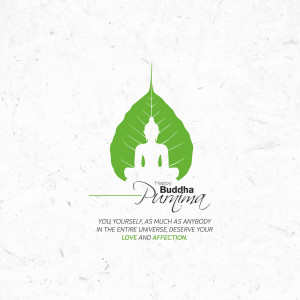 Buddha Purnima greeting with a Bodhi leaf and Buddha silhouette