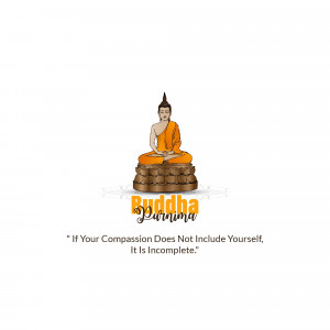 Illustration of Buddha in a meditative pose with 'Buddha Purnima' text
