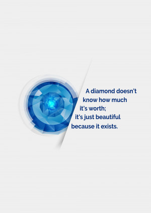 Image of a sparkling blue diamond with inspirational text.