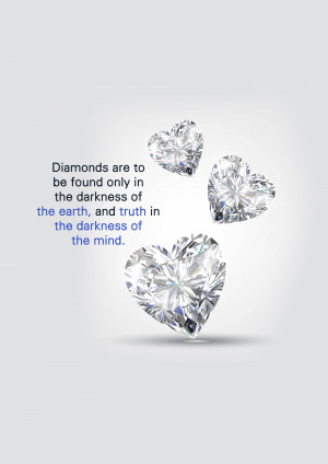 Three heart-shaped diamonds floating with a quote about diamonds and truth