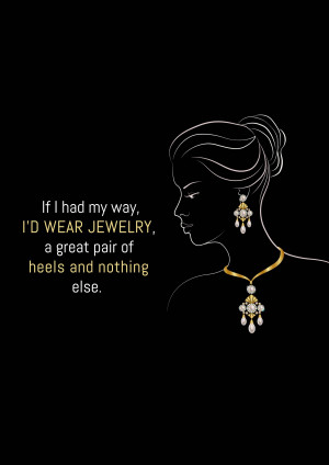 Line art illustration of a woman's profile wearing jewelry with a quote.