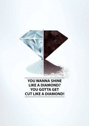 Image depicting a rough diamond transforming into a polished diamond with motivational text.