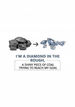 Image depicting the transformation from coal to a diamond with motivational text.
