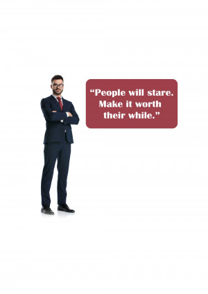 Man in a suit with a motivational quote