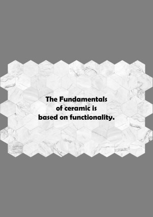 Hexagonal white marble ceramic tiles with text overlay