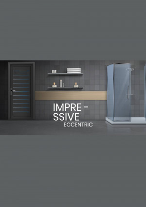 Modern bathroom with glass shower enclosure and dark grey tiles