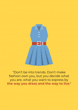 Illustration of a blue polka dot dress with a motivational quote.