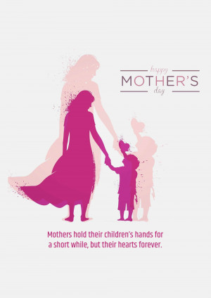 Silhouette of a mother and children with 'Happy Mother's Day' text