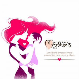 Silhouette of a mother and child embracing with 'Happy Mother's Day' text.
