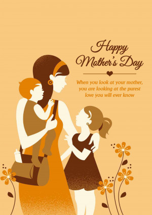 Illustration of a mother with two children, wishing a Happy Mother's Day.