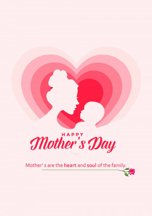 Silhouette of a mother and child with a heart background for Mother's Day