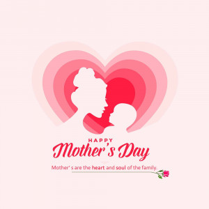 Silhouette of a mother and child within a heart shape with 'Happy Mother's Day' text.