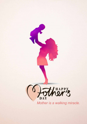 Silhouette of a mother holding her baby with 'Happy Mother's Day' text.