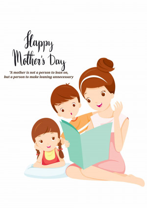 Illustration of a mother reading to her two children