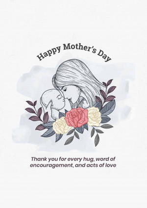 Sketch of a mother and baby with flowers and text 'Happy Mother's Day'