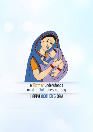 Illustration of a mother holding a baby with a Mother's Day message.