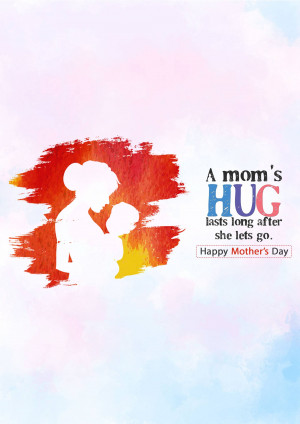 Silhouette of a mother and baby with a colorful background and Mother's Day message.