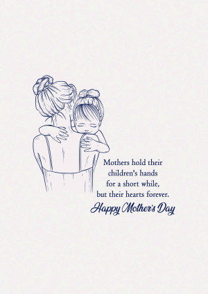 Line art illustration of a mother and daughter hugging with text 'Happy Mother's Day'