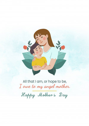 Illustration of a mother hugging her son with a heartfelt message.