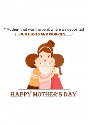 Illustration of a mother being hugged by two children with the text 'Happy Mother's Day'