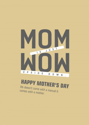 Mother's Day graphic with the text 'Mom is Wow Upside Down' and 'Happy Mother's Day'